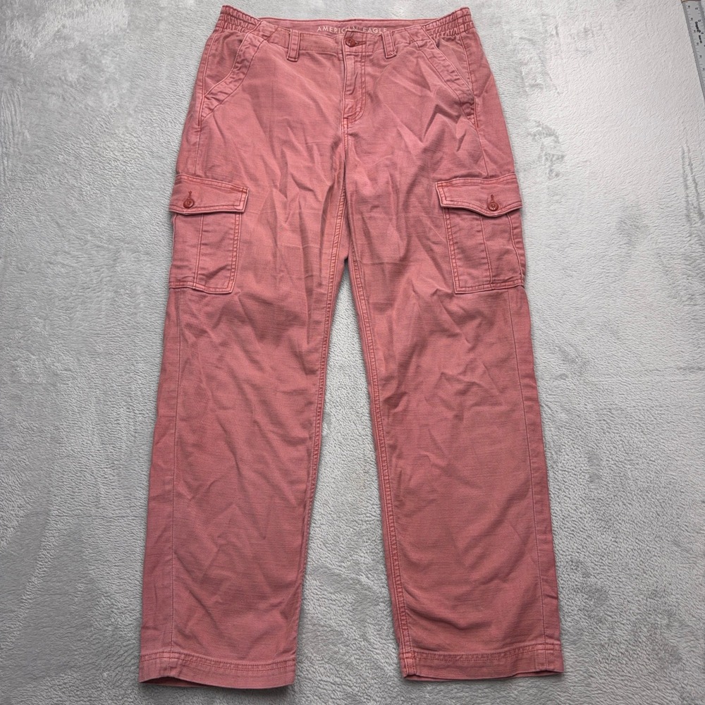 American Eagle Cargo Pants Womens 10 Pink Straight Leg Stretch Utility Pocket